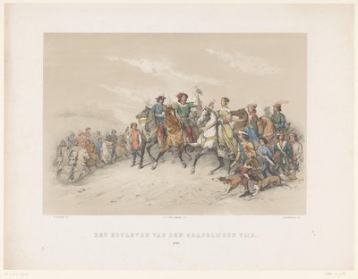 Mascarada de Utrecht de 1851: vida en la corte en 1296 La vida de la corte de la edad del conde. 1296 (título sobre el objeto) La Historia Nacional. desde los primeros tiempos hasta finales del siglo XVII, en ocho escenas, presentadas disfrazadas por S.H.  de Antonie Johannes Groeneveldt