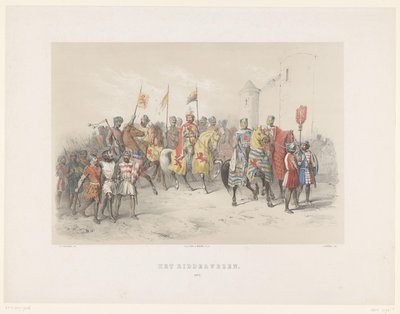 Mascarada de Utrecht de 1851: título de caballero, 1217 The Knighthood, 1217 (título sobre el objeto) La Historia Nacional. desde los primeros tiempos hasta finales del siglo XVII, en ocho escenas, presentadas disfrazadas por S.H. Estudiantes de la Utrecht de Antonie Johannes Groeneveldt