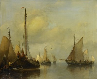 Barcos de pesca en aguas tranquilas de Antonie Waldorp