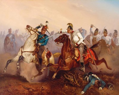 Combate entre Dragones Imperiales Austriacos y Húsares Honvéd Húngaros...Hungría en 1849, 1854 de Antonin Zimmer