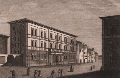 Vista del palacio episcopal de Pistoia, Toscana, Italia, grabado en cobre de Antonio Morghen (1788-1853), 13x9,5 cm aprox. de Antonio (1788 1853) Morghen