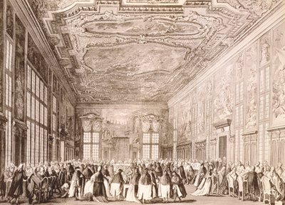 Fiesta ducal, banquete ofrecido por el Dux de Venecia en honor de los representantes de las delegaciones extranjeras de Antonio (after) Canaletto