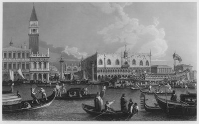 San Marcos, El Bucentauro, del cuadro en la Colección Real (grabado) de Antonio (after) Canaletto