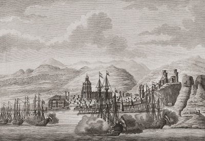 Flota holandesa frente a Málaga, España 1784 disparando salva. (imprimir) de Antonio (after) Suntach