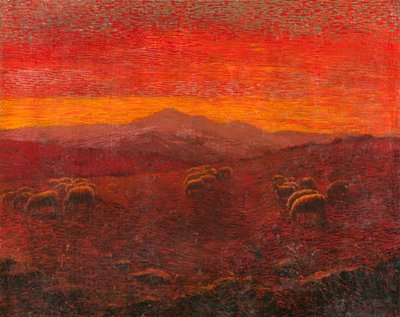 Paisaje con un rebaño (óleo sobre papel sobre tabla) de Antonio Ballero