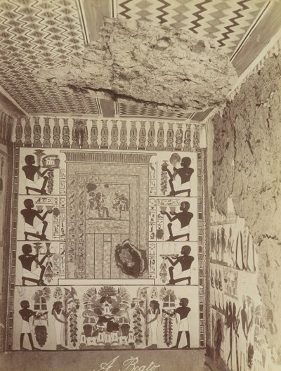 Tumba de Nakht en Tebas, vista de la pared pintada y el techo de la tumba de Antonio Beato