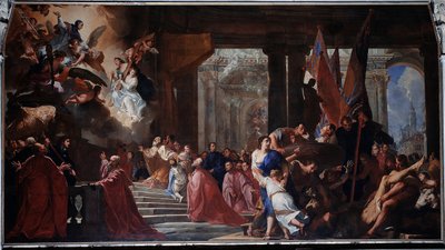 Voto del Dogo Nicolo Contarini al Beato Lorenzo Giustiniani para que interceda por la liberación de Venecia de la peste de 1630 de Antonio Bellucci
