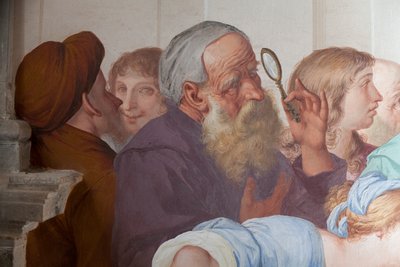 Espectadores, fresco de Antonio Busca, Capilla 20, San Francisco canonizado por el Papa Gregorio IX, Monte Sagrado de Orta, Orta San Giulio, Piamonte, Italia de Antonio Busca