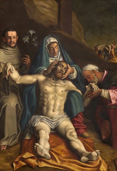 Transepto Norte, Altar de la Deposición, Deposición de Cristo apoyado por la Virgen y los Santos Raimundo y Antonio de Padua, Retablo de Antonio Campi