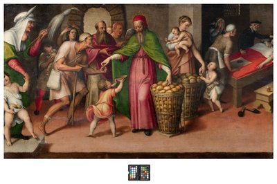 Sacristía, Antonio Campi, Caridad de San Facio 1568, Mesa original de la reproducción en el altar de San Facio de Antonio Campi