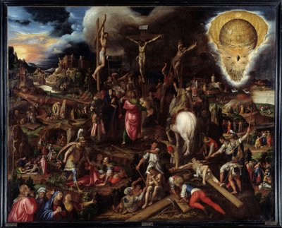 Escenas de la pasión: oración en el jardín de los olivos, traición de Judas, arresto de Cristo, Cristo burlado, ascenso al Calvario, crucifixión, resurrección... Pintura de Antonio Campi (1526-1587) de Antonio Campi