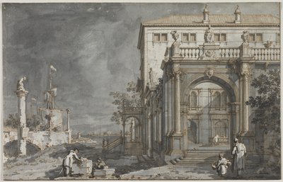 Capriccio: Un palacio con un patio junto a la laguna, c. 1750-1755 de Giovanni Antonio Canal