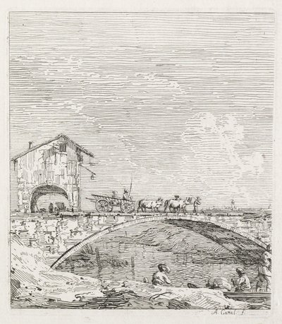 Vistas: Un Carro Pasando sobre un Puente de Antonio Canaletto