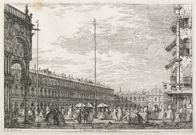 Vistas: El Palacio de los Procuradores y la Iglesia de San Geminiano, Venecia, 1735-1746 de Giovanni Antonio Canal