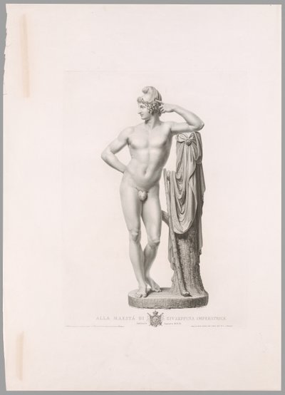 París apoyado en un tocón de árbol, vista frontal, de Oeuvre de Canova de Antonio Canova