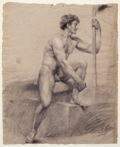 Estudio de desnudo masculino sentado en un podio de Antonio Canova