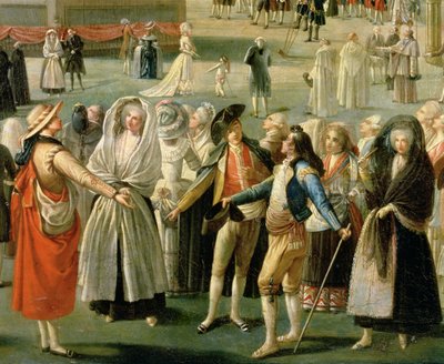 Subida de un globo aerostático en Madrid, detalle de la multitud (óleo sobre lienzo) (detalle) de Antonio Carnicero