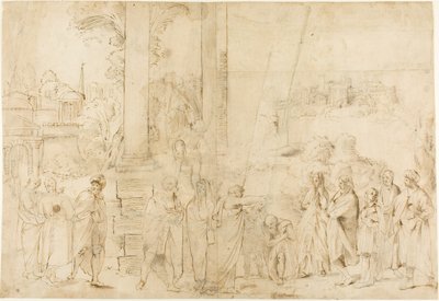 San Pablo Bautizando a Dionisio el Areopagita (recto); Bocetos de Bebé, Manos (verso) de Antonio Carracci