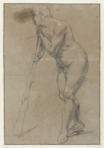 Estudio de un hombre desnudo apoyado en un palo de Antonio Carracci