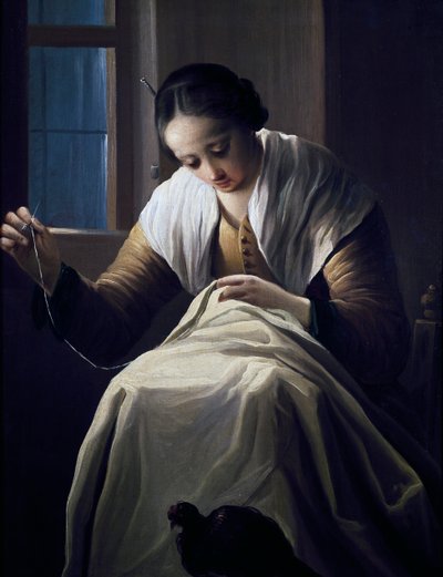 Costurera, de Antonio Cifrondi (1657-1730), Óleo sobre lienzo de Antonio Cifrondi