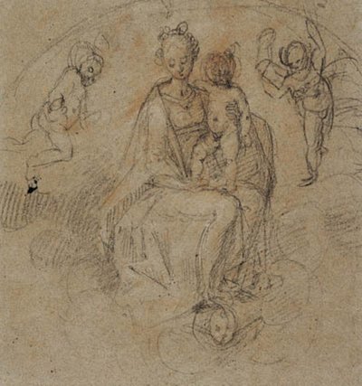 La Virgen y el Niño en las nubes flanqueados por dos putti de Antonio Cimatori
