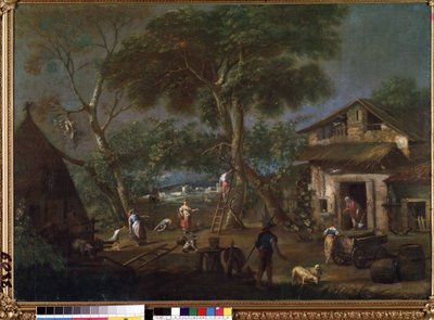 ""Paisaje de Italia"" (Paisaje italiano) Una granja en la campiña italiana. Pintura de Antonio Diziani (1737-1797) Museo de Bellas Artes Mikalojus Konstantinas Ciurlionis, Kaunas, Lituania de Antonio Diziani