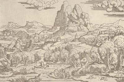 Paisaje del marco de Venus empujando a Cupido, 1540-45 de Antonio Fantuzzi