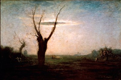 Paisaje de abril de finales de invierno con un árbol aún sin hojas de Antonio Fontanesi