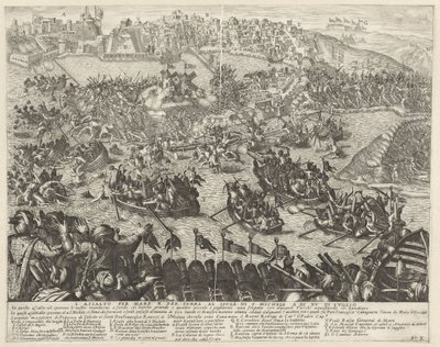 Aanval sobre zee en land op San Michele El asalto por mar y por tierra a la isla de S. Michele el 15 de julio (título sobre objeto) De belegering van Malta (título de la serie) de Antonio Francesco Lucini