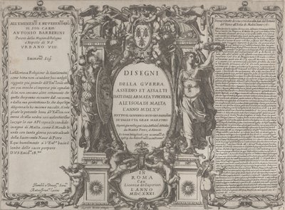 Frontispicio para Dibujos de la guerra, sitio y asalto del ejército turco en la isla..., 1631 de Antonio Francesco Lucini