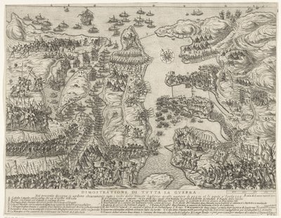 Resumen de toda la batalla en Malta Dimostrazione di tutta la guerra (título sobre objeto) El asedio de Malta (título de la serie) de Antonio Francesco Lucini