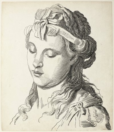 Cabeza de mujer con lazo en el pelo Cuatro cabezas (título de la serie) de Antonio Giuseppe Barbazza