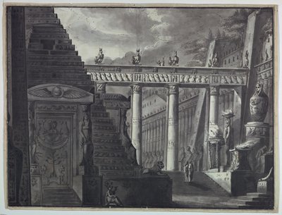 Diseño de escenario, patio de un templo egipcio de Antonio Giuseppe Basoli