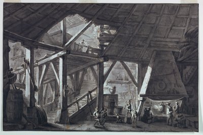 Diseño de escenario, interior de edificio de granja en ruinas de Antonio Giuseppe Basoli