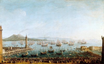 Salida de Carlos de Borbón hacia España, vista desde el puerto de Antonio Joli