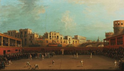 El rey Fernando IV y la reina Carolina de Nápoles asistiendo a un juego de Palla a Bracciale de Antonio Joli