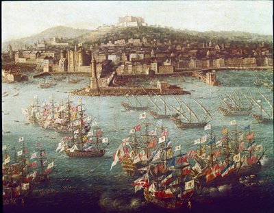 El embarque de Carlos III en el puerto de Nápoles hacia España, 06/10/1759 de Antonio Joli