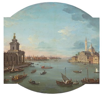 Vista de San Giorgio Maggiore, Venecia, con la Punta della Dogana en Primer Plano de Antonio Joli