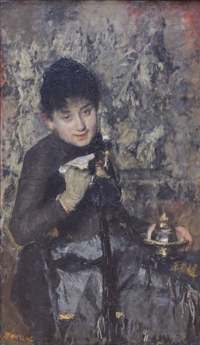 Mujer con tintero, c.1875 (óleo sobre lienzo) de Antonio Mancini