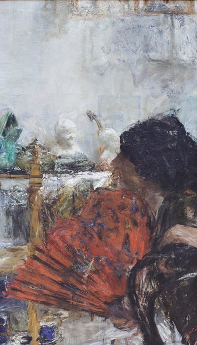 Mujer con abanico rojo de Antonio Mancini