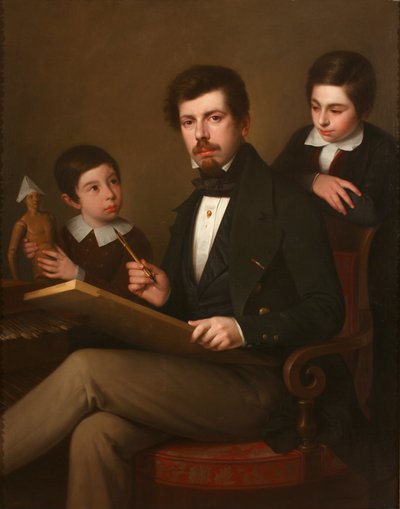 Autorretrato con sus hijos Carlos y Vicente de Antonio María Esquivel