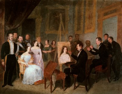 Dodge en su estudio pintando el retrato de la Reina Isabel II de España (1830-1904) de Antonio María Esquivel y Suárez de Urbina