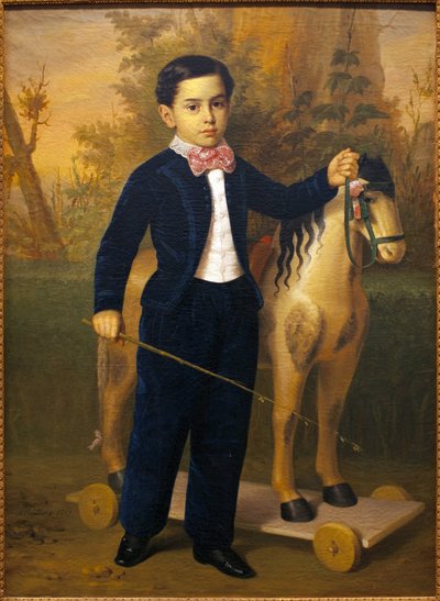 Retrato de un niño pequeño con un caballo de madera. Pintura de Antonio María Esquivel (1806-1857), óleo sobre lienzo, circa 1851. Museo de Bellas Artes de Sevilla, España de Antonio María Esquivel y Suárez de Urbina