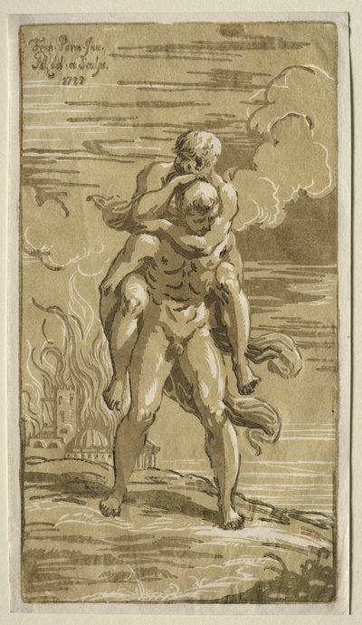 Eneas Llevando a Anquises, su Padre, del Incendio de Troya de Antonio Maria I Zanetti