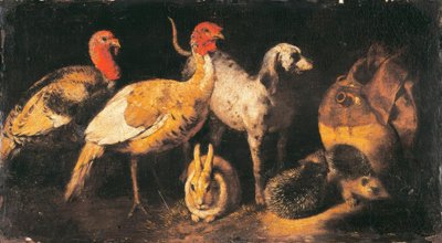Pavos, perro, liebre y erizo de Antonio Maria Vassallo