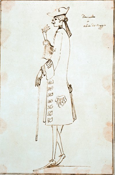 Retrato del cantante castrato Carlo Broschi dit Farinelli (1705-1782) representado durante su viaje a Venecia para interpretar "La Didone abbandonata" de Tommaso Albinoni alrededor de 1725. Dibujo de Anton Maria Zanetti (1680-1767) Venecia, Fondazione Cini de Antonio Maria Zanetti