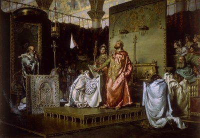 Conversión de Reccaredo al catolicismo en el III Concilio de Toledo, 589, 1888 de Antonio Munoz Degrain