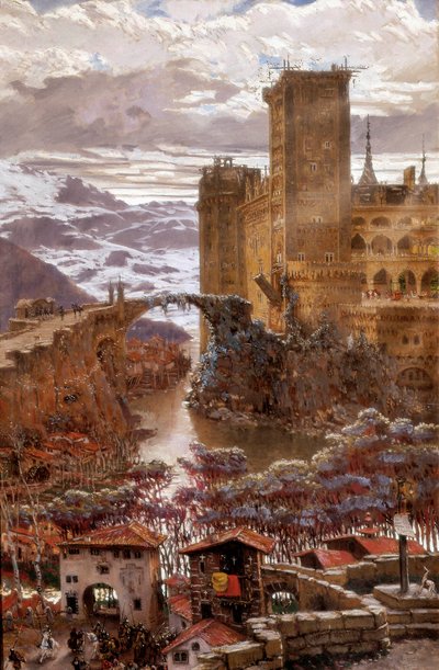 Vista de un castillo romántico. Pintura de Antoni Munoz i Degrain (1841-1924). Principios del siglo XX. Valencia. Museo de Bellas Artes San Pío V. de Antonio Munoz Degrain