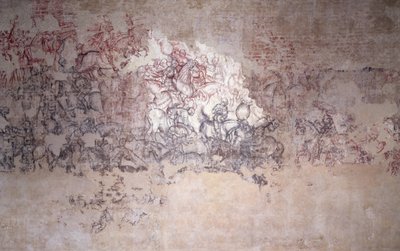Torneo de batalla, fragmento de pintura mural de la Sala del Pisanello (anteriormente Sala dei Principi) de Antonio Pisanello