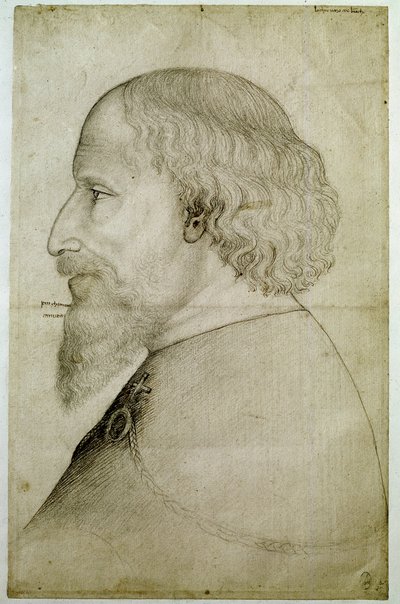 Emperador Segismundo de Luxemburgo (1368-1437), visto en busto, de perfil a la izquierda. Dibujo de Antonio di Puccio Pisano dit Pisanello (antes de 1395-1455). Piedra negra de Antonio Pisanello